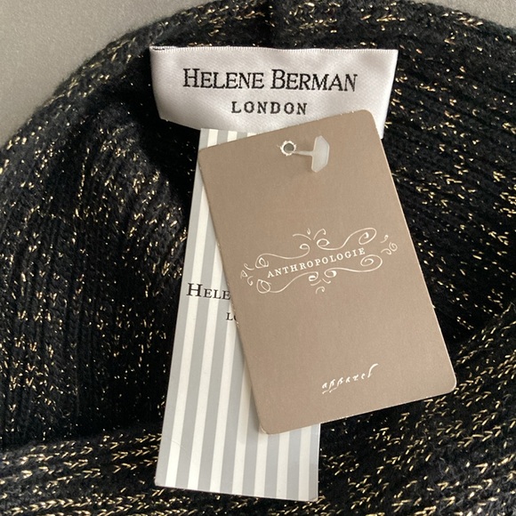 Helene Berman London Anthropologie Black and Metallic Gold Hat Beanie Bow NWT - Picture 8 of 9